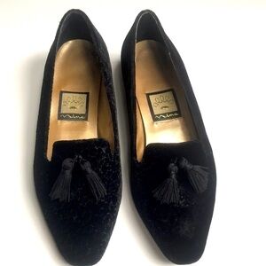 Nina Vintage Sculptured Black Velvet Tassel Loafer Iconic Classic Shoe Size 5.5
